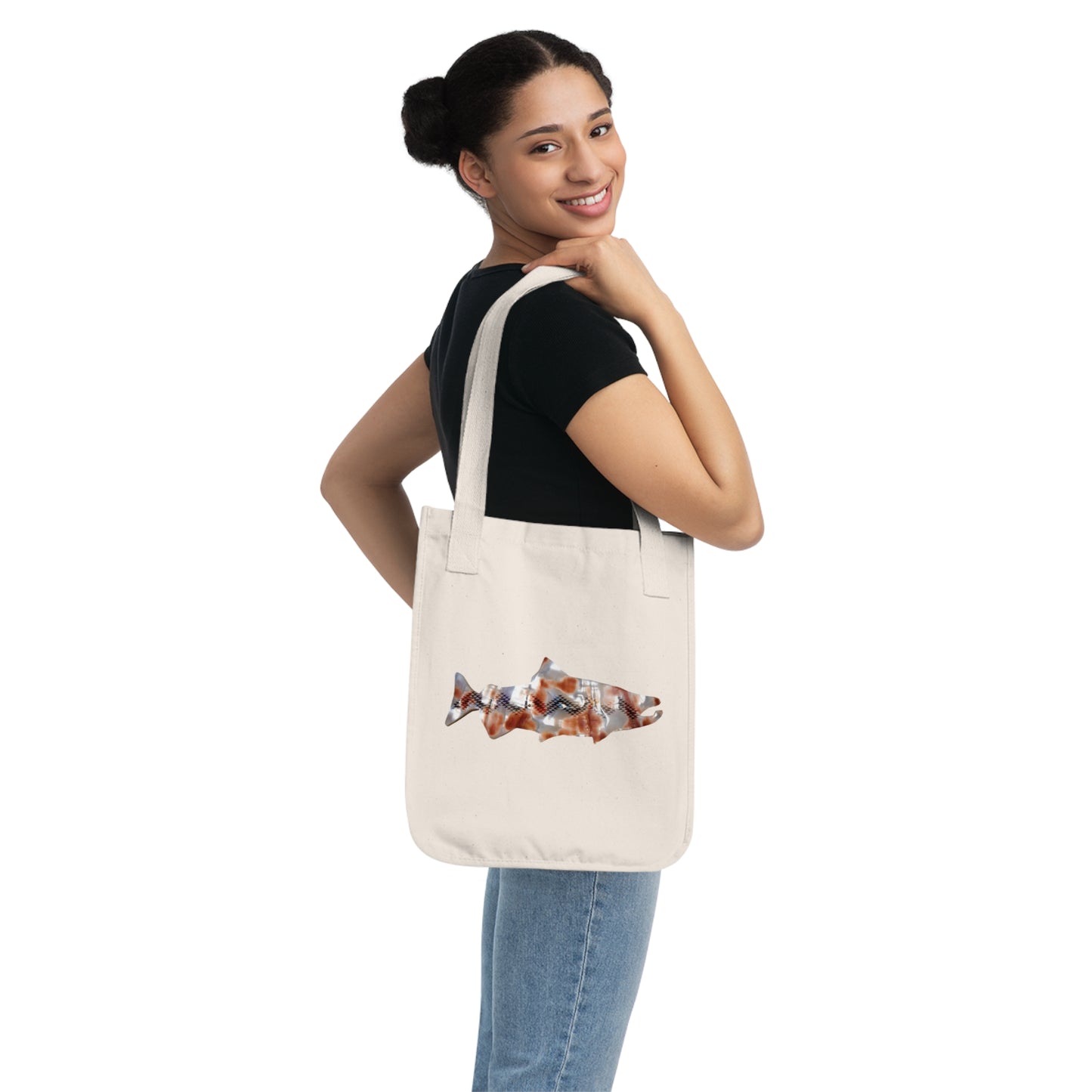 Eco-Friendly Canvas Tote Bag with Shark & Geometric Design