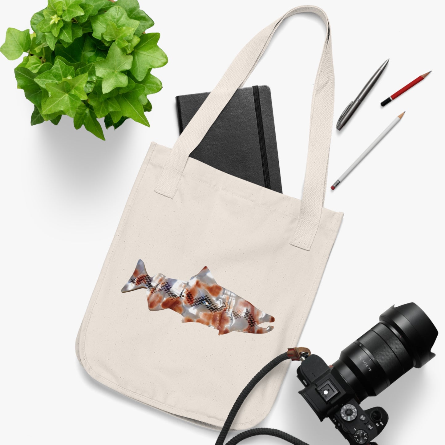 Eco-Friendly Canvas Tote Bag with Shark & Geometric Design