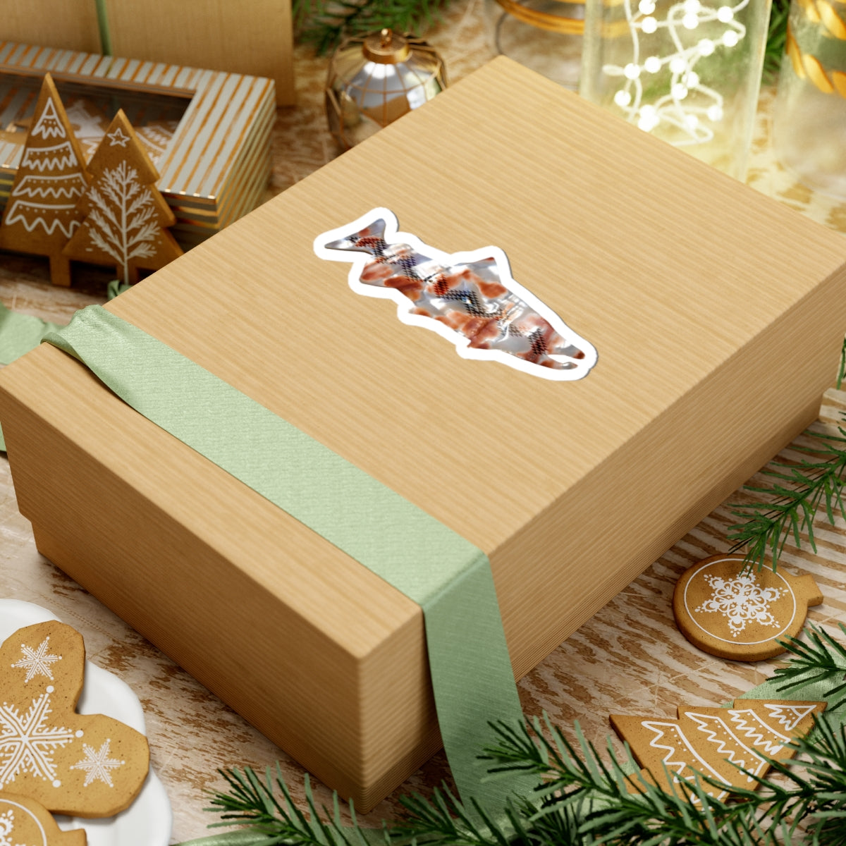 Red Salmon Basket Design Sticker, alternate view