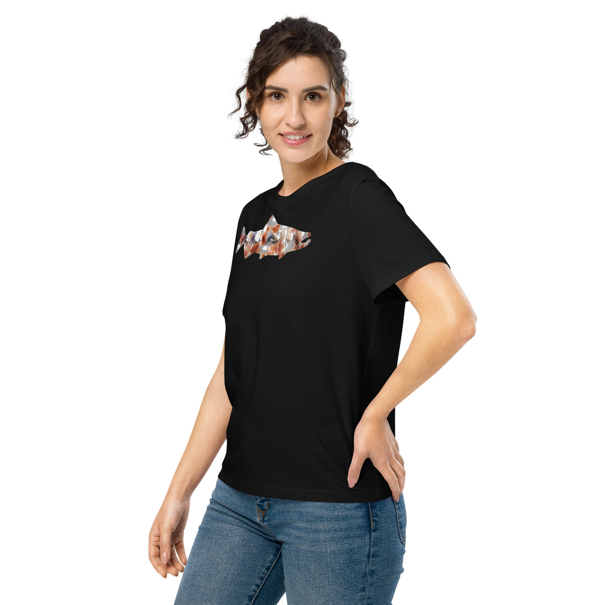 Women's Red Salmon Tee, design detail