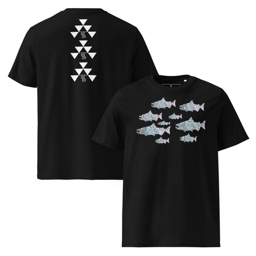 Unisex Nur Abalone Tee: salmon hand-carved from California red abalone