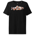 Women's Red Salmon Basket Tee, front, black organic cotton